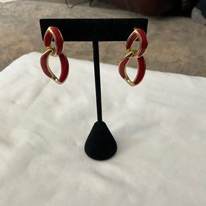 Vintage Gold/Red colored Enamel Earrings